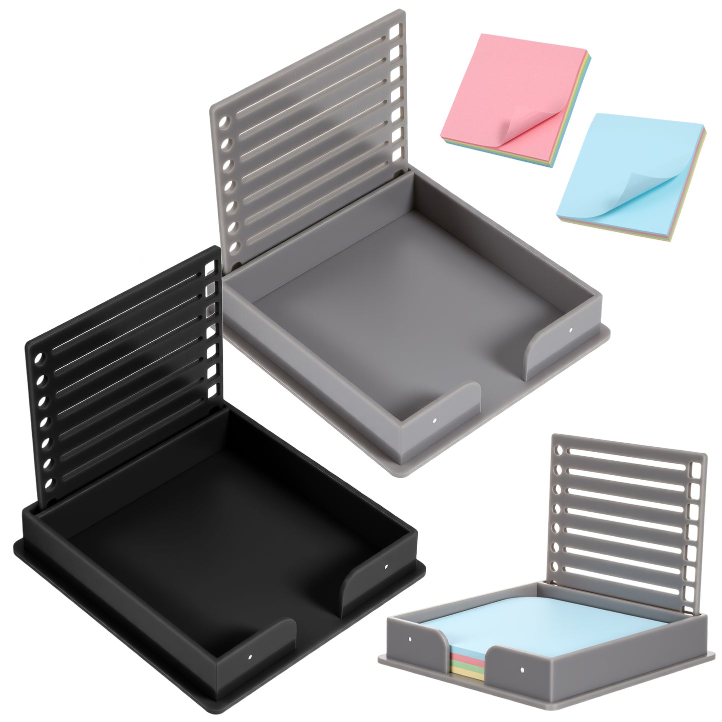 Classicseali 2pcs Sticky Note Stencil, Cute Sticky Note Holder for Desk, Black & Gray 3 x 3 Inch Sticky Notes Holders Organizer with Stencil Template for Office and Home