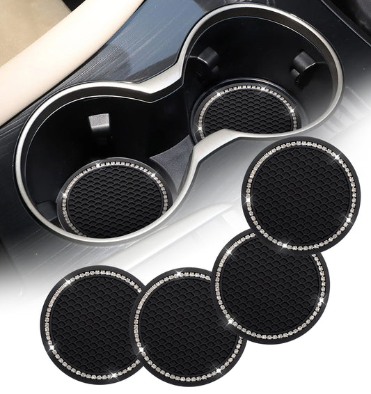 Car Coasters, 4 Pack 7 cm Non-Slip Car Cup Holder Insert with Honeycomb Texture, Absorbent Drink Coasters for Cars, Trucks, Vehicles, (Black)