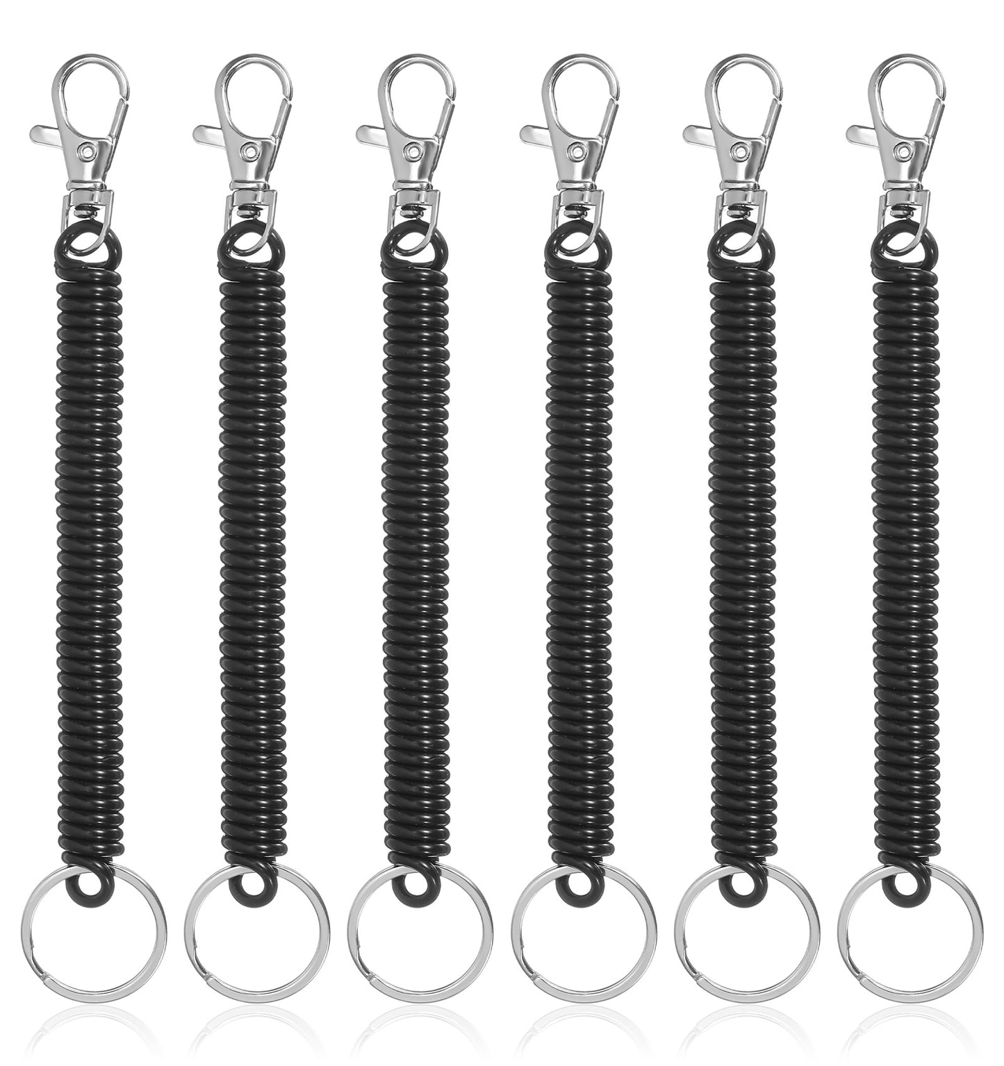 ValueBargain Black Stretchy Spiral Keyring, 6Pcs Anti-Lost Stretchy Lanyard with Keyring Lobster Clasp Keychain, Suitable for Keys Wallet Cellphone