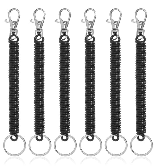 ValueBargain Black Stretchy Spiral Keyring, 6Pcs Anti-Lost Stretchy Lanyard with Keyring Lobster Clasp Keychain, Suitable for Keys Wallet Cellphone