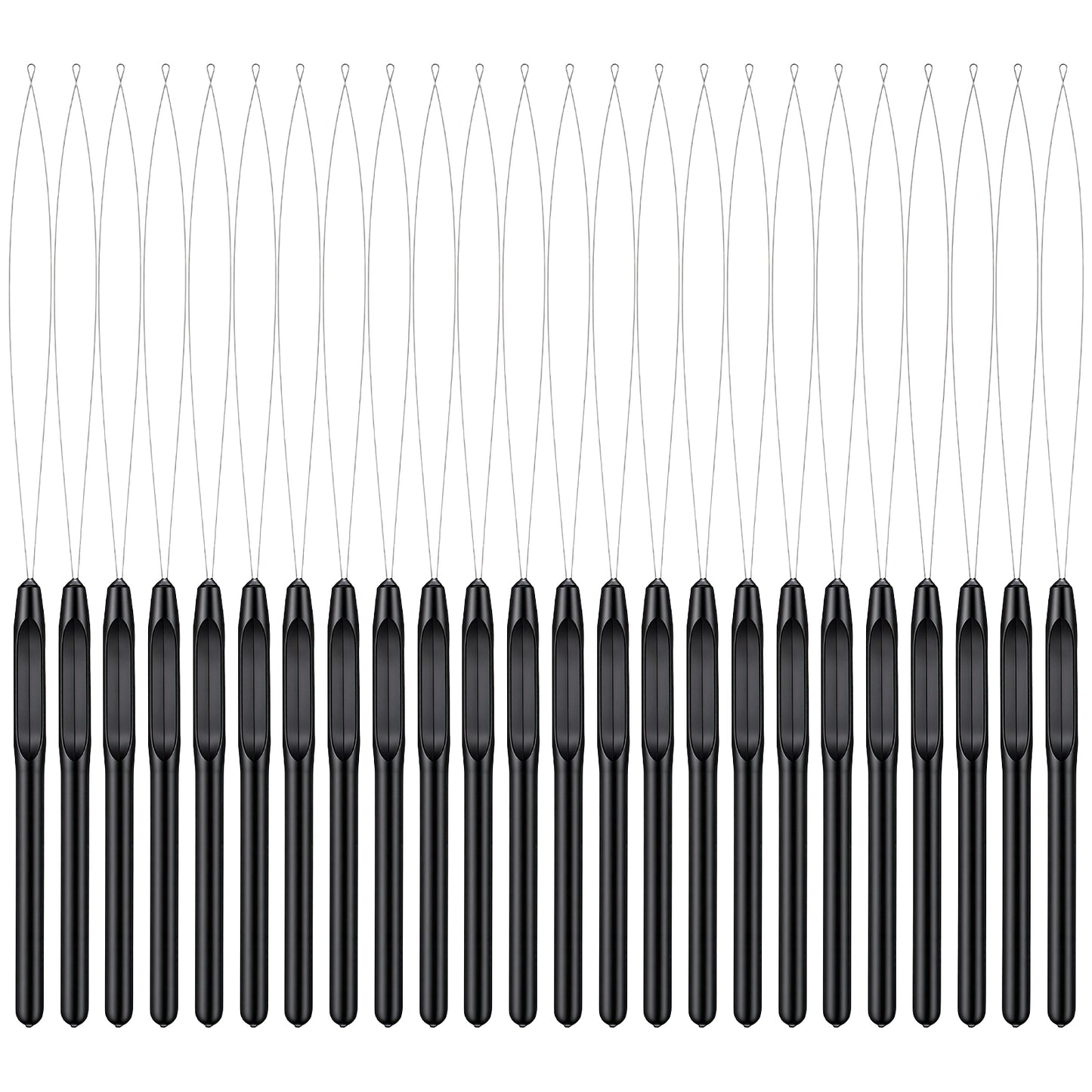 Elegaperma 24 Pcs Hair Extensions Loop Threader, Black Extension Loop Tool, Threader Wire Pulling Hook For Micro Links And Feather Extensions (8.27 X 0.24 In)