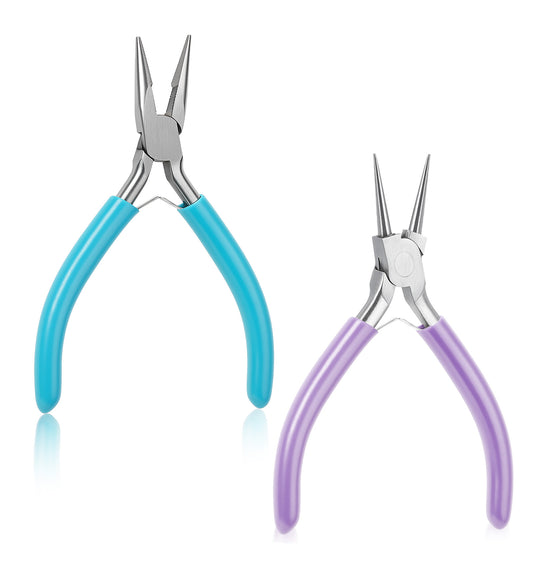 Round Nose Pliers, 4.5Inch Concave Pliers for Jewelry Making, Wire Looping & Bending Tools, Suitable for DIY Hobby Projects(Round-Nose & Needle-Nose)