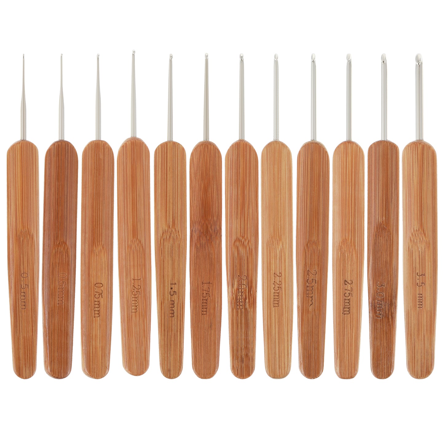 Oruola 12pcs Dreadlock Crochet Hook,Crochet Needles for Hair,Different Sizes of Hair Crochet Needle with Bamboo Handle for Dreadlocks Braid Craft (0.5,0.75,1,1.25,1.5,1.75,2,2.25,2.5,2.75,3,3.5mm)