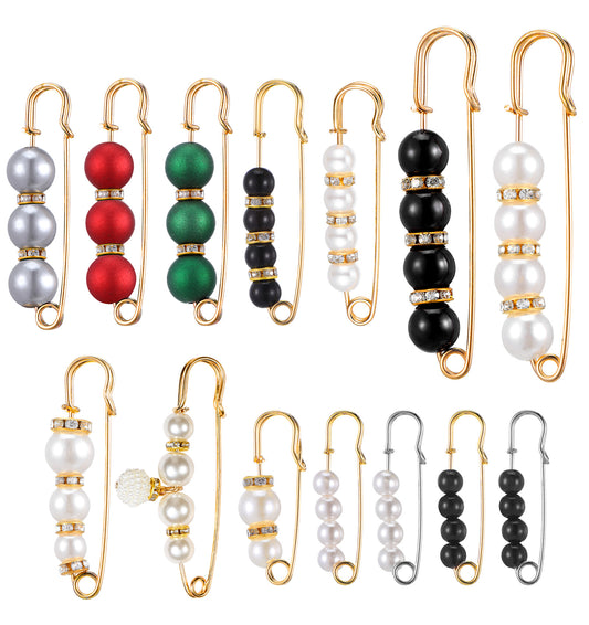 14 Pcs Pearl Pin, Brooch Pins for Women, Pearl Stylish Brooch Pins, Pearl Safety Pin Brooch, Decorative Safety Pins for Clothing, Girls Pant Waist Tightener, Collar, Jeans, Wedding Dress