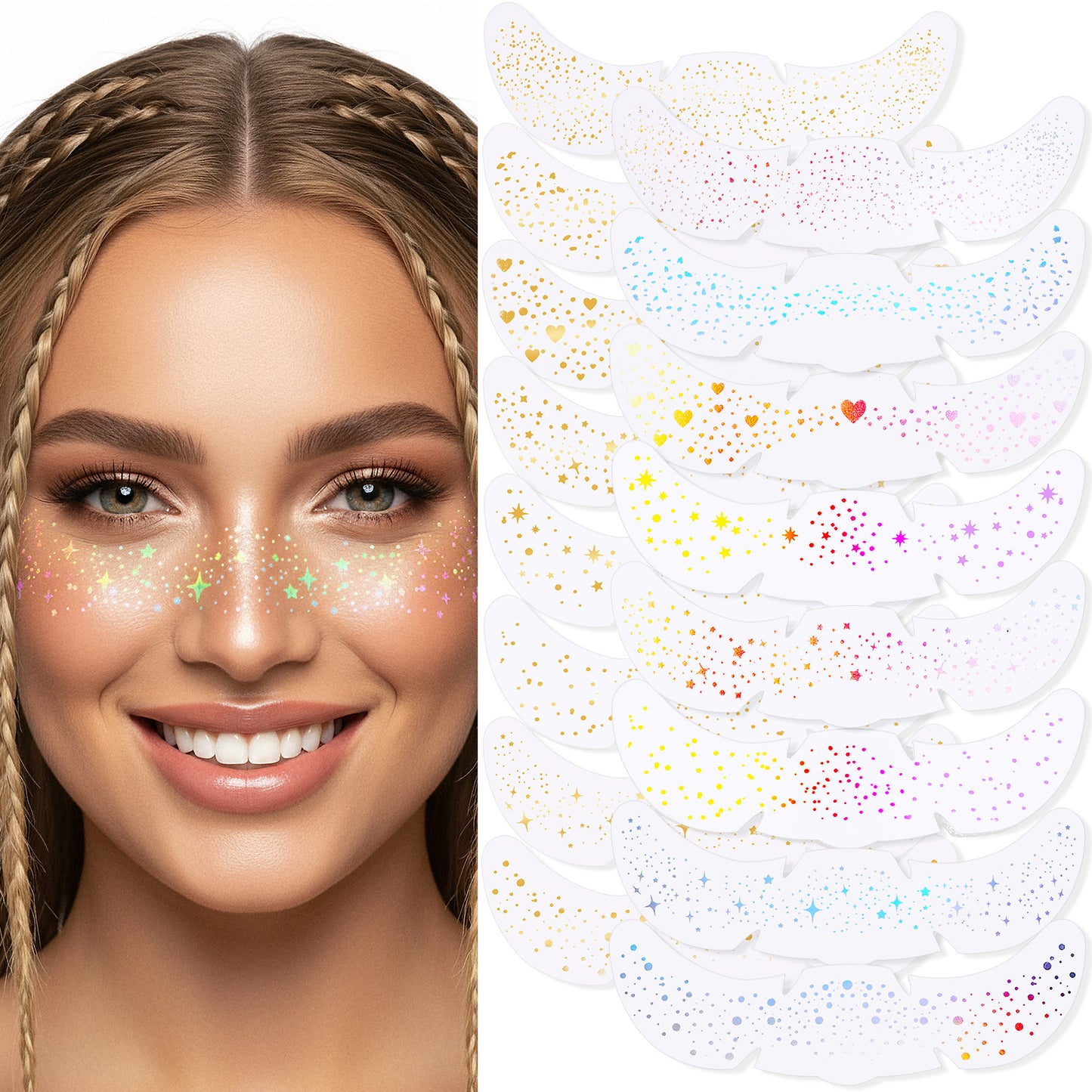 Guduling 16 Pcs Glitter Freckles Face Tattoo,Freckle Tattoo.Festival Glitter Freckles for Body and Face,Glow Up Makeup Patches Cosmetic Glitters for Festival Rave Prom
