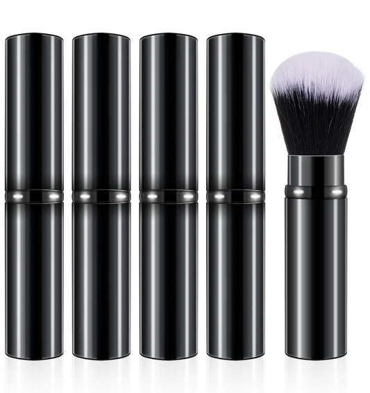4 Pack Retractable Makeup Brush, Powder Foundation Brush for Foundation, Liquid, Bronzer & Sunscreen, Compact Makeup Brushes for Blending & Buffing, Flawless Finish