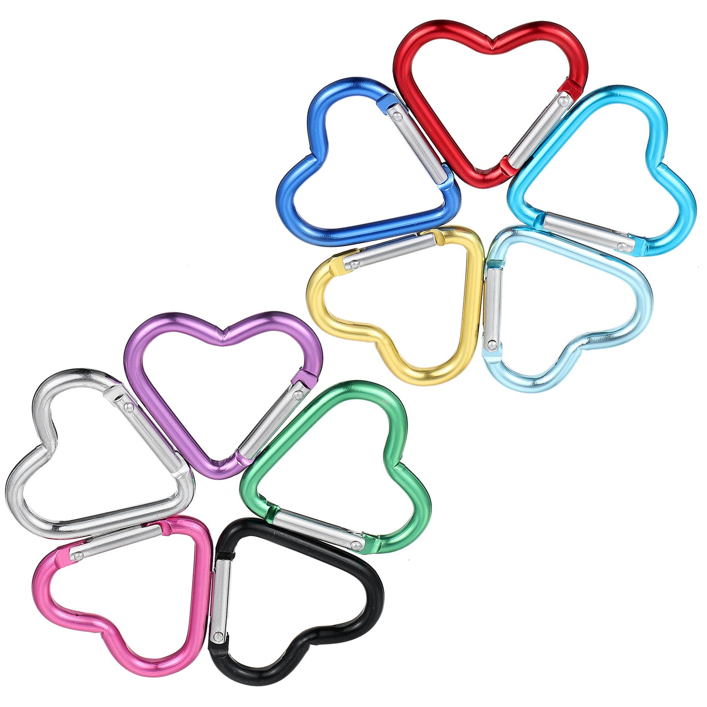 Heart Carabiner Clip, 10Pcs Metal Heart Shaped Carabiner Keychain Clip for Women, Ideal for Backpack Bottle Camping Travel Hands-Free Accessories, Multicolor