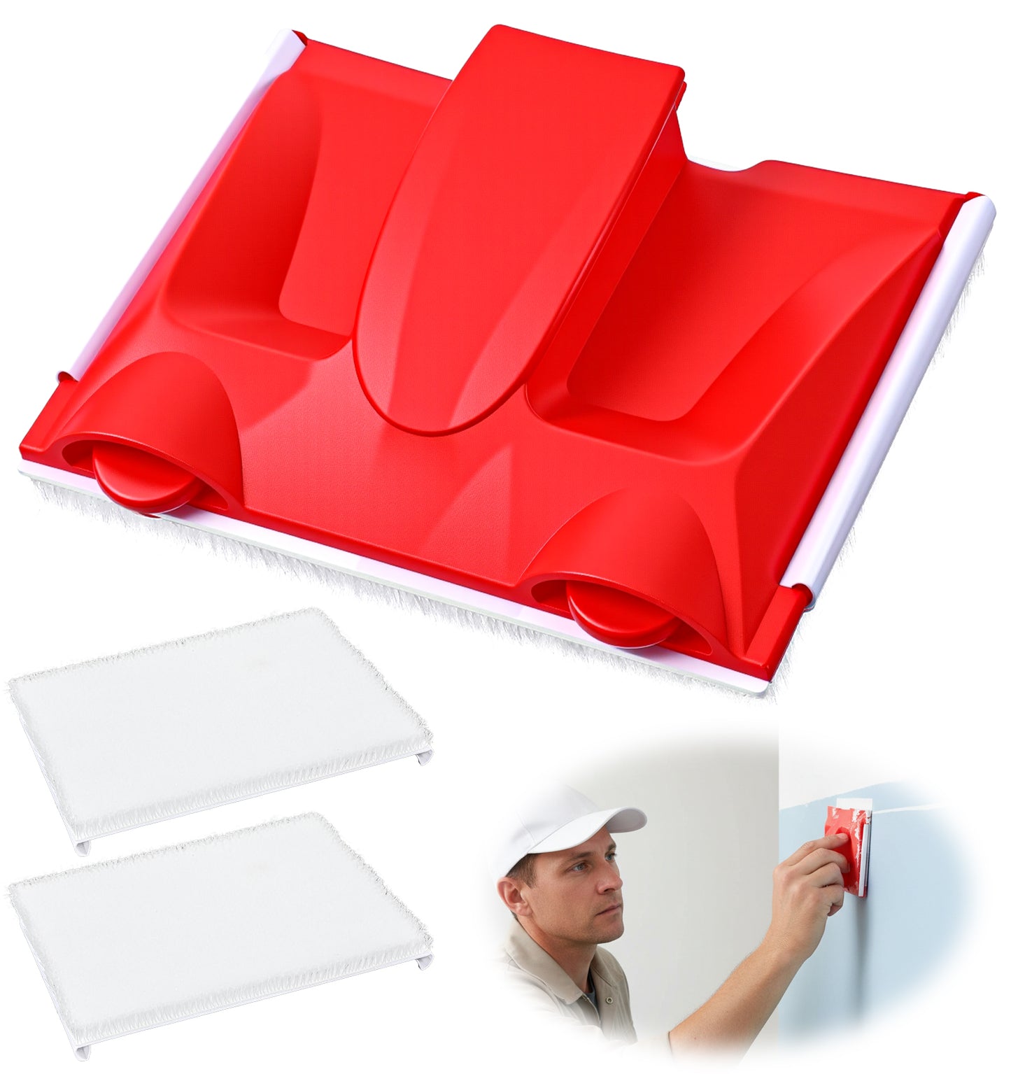 Paint Edger Tool, 2Pcs Replacement Refills Paint Pad & 1Pcs Cutting in Tools for Painting Edge Painting Pads for Walls and Ceilings Edger Trimmer, Perfect for Wall Applicator & Ceilings Corners Edges