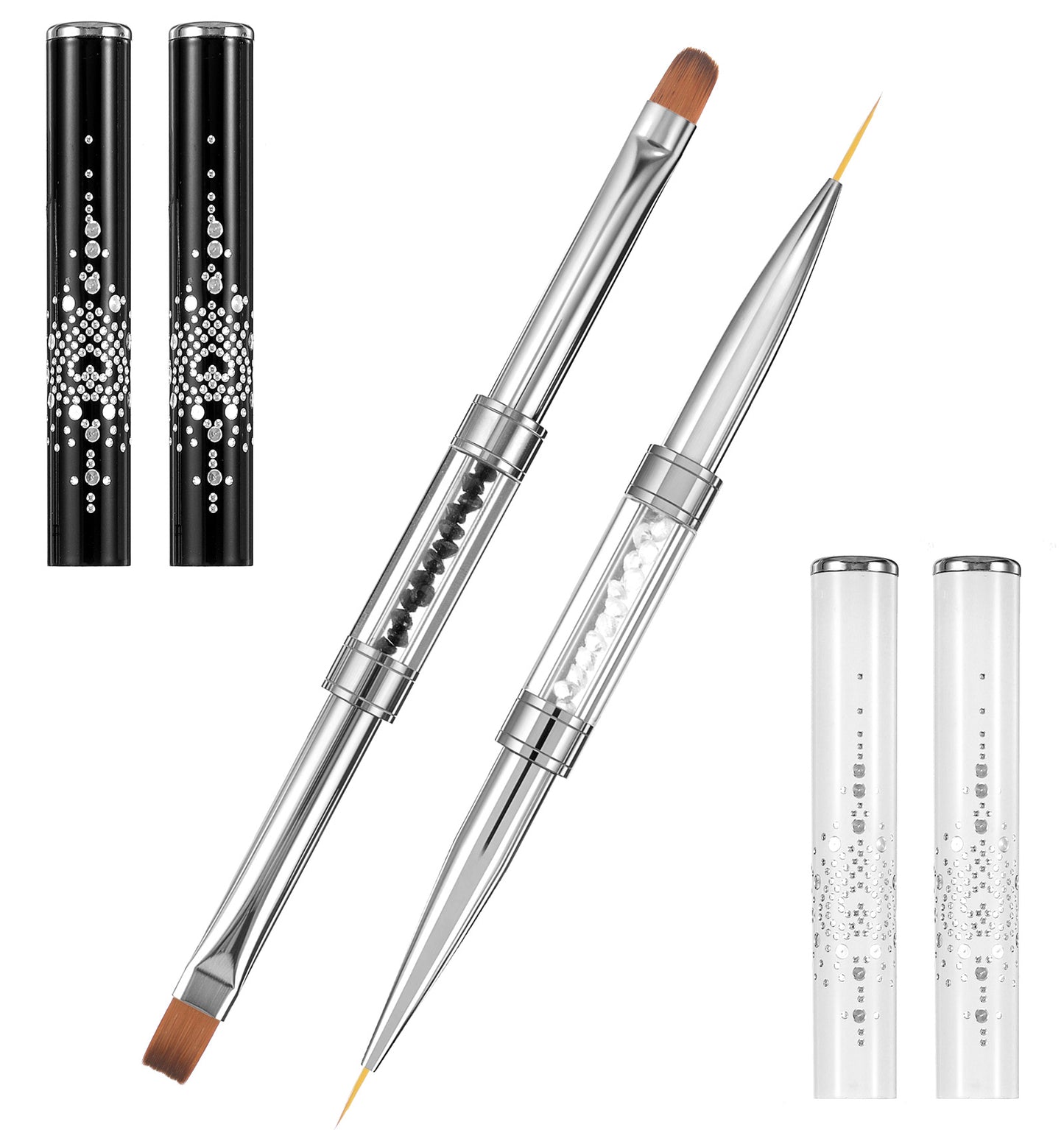 2 Pcs Hard Gel Brushes, Builder Gel Brushes for Design Nails, Double-Side Design, Compact and Portable for Home Salon Nail