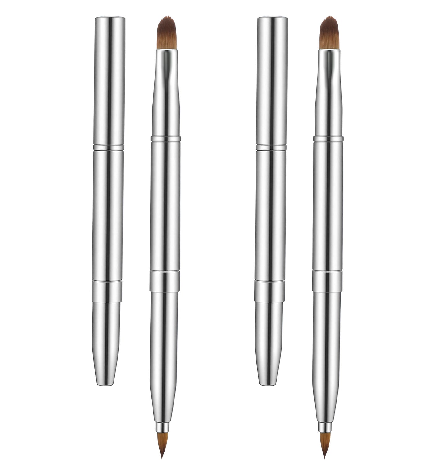 2PCS Retractable Lipstick Brush, Double-Ended Retractable Lip Brush for Lipstick, Gloss and Eyeshadow, with Cap for Clean Storage, Silver