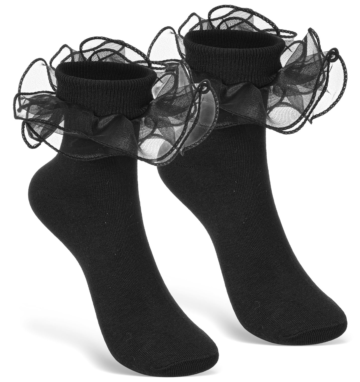ValueBargain Black Frilly Socks, Cotton Black Frilly Socks Women Girls, Soft & Breathable, Stylish Ruffle Ankle Sock