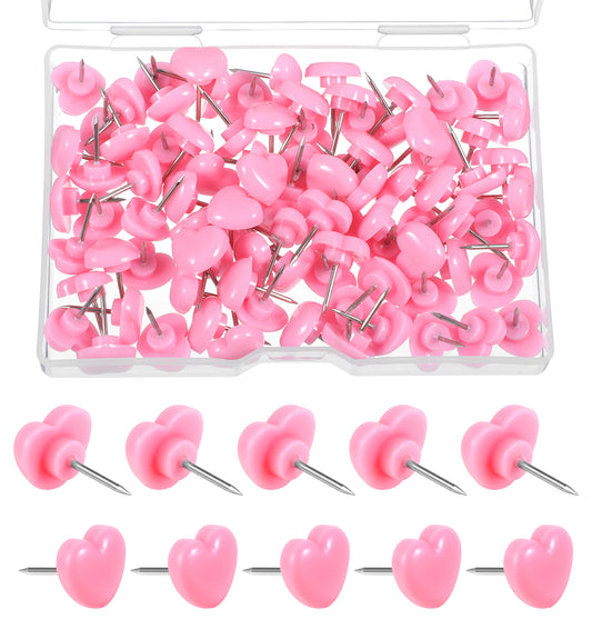 Pink Push Pins, 150Pcs Pink Heart Push Pins, Cute Thumb Tacks for Corkboard Bulletin Board, Decorative Pin with 2.4cm Storage Box for Photos Notes Office Home School