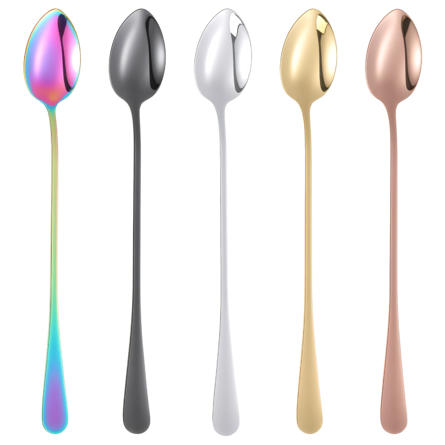 Guduling 5 pcs Latte Spoons Long Handle, Long Handle Tea Spoons, Sundae Spoon,Stainless Latte Spoon for Coffee for Coffee, Tea and Dessert Sundae(5 Color)