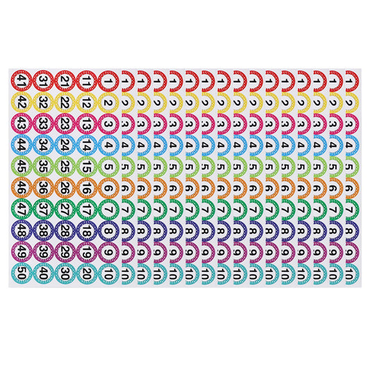 Oruola 16sheets Numbered Stickers,Number Stickers 1-50 (800pcs),Round Self Adhesive Number Labels, Self-Adhesive Diameter 1Inch for Home Office Lockers Bins Organizing Classifying,Colorful