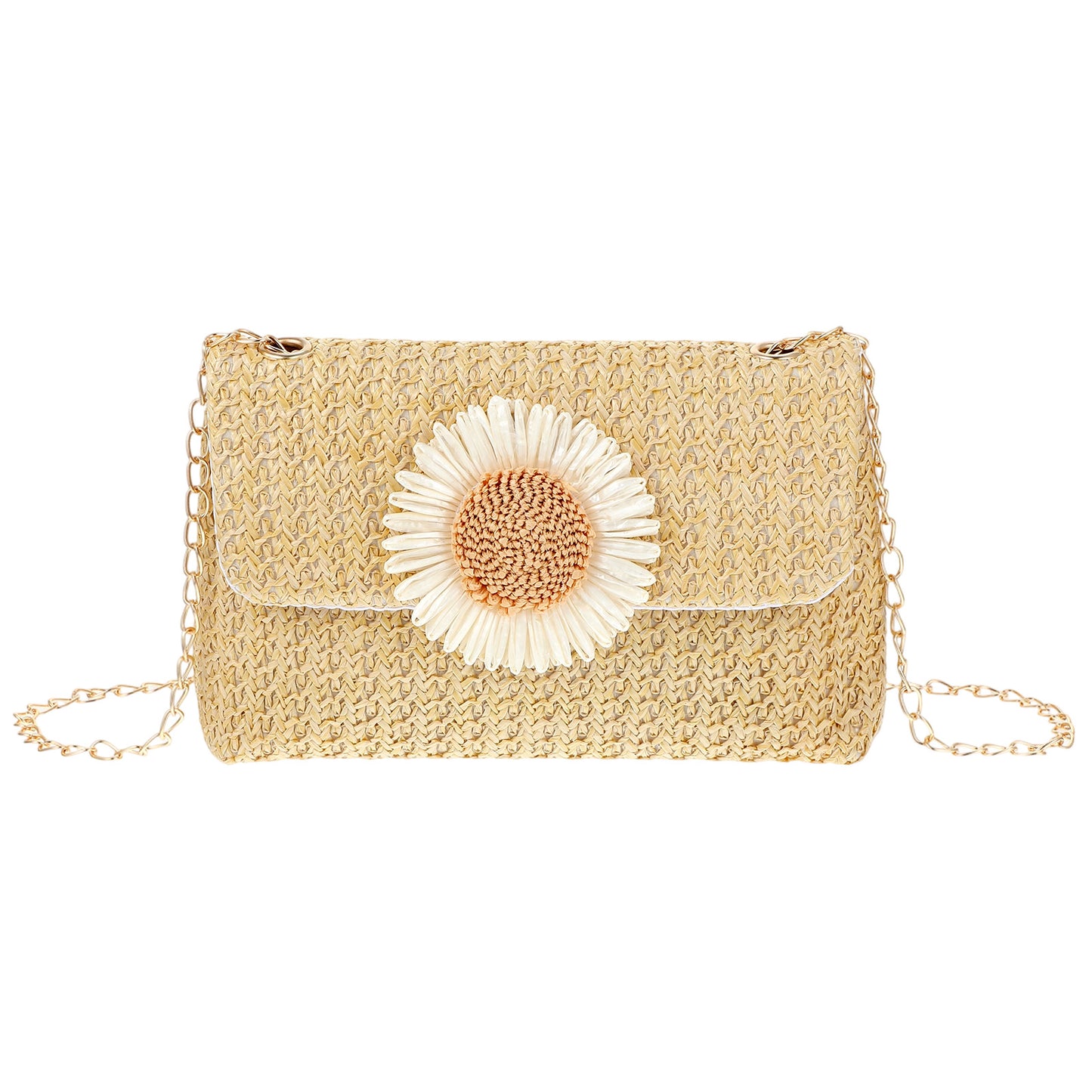 Classicseali Straw Crossbody Bags for Women, Daisy Woven Crossbody, Multi-Functional Straw Crossbodys Bags, Removable Metal Chain Straps, for Work, Dating, Daily Life and Travel, Apricot