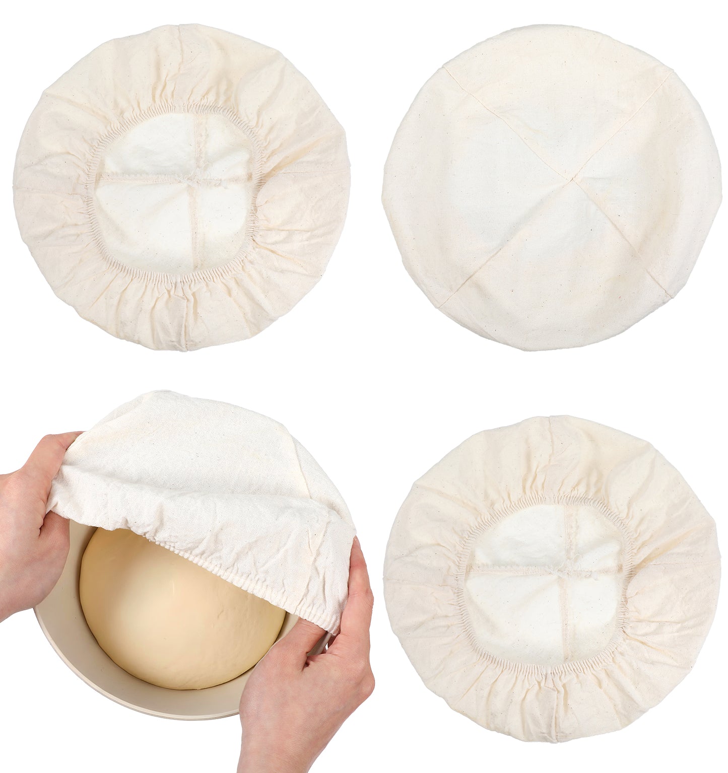 3Pcs Bread Proofing Basket Cover, Round 9 Inch Sourdough Banneton Proofing Basket Cotton Linen Liner with Elastic Waistband for Baking Supplies Sourdough Banneton, Beige