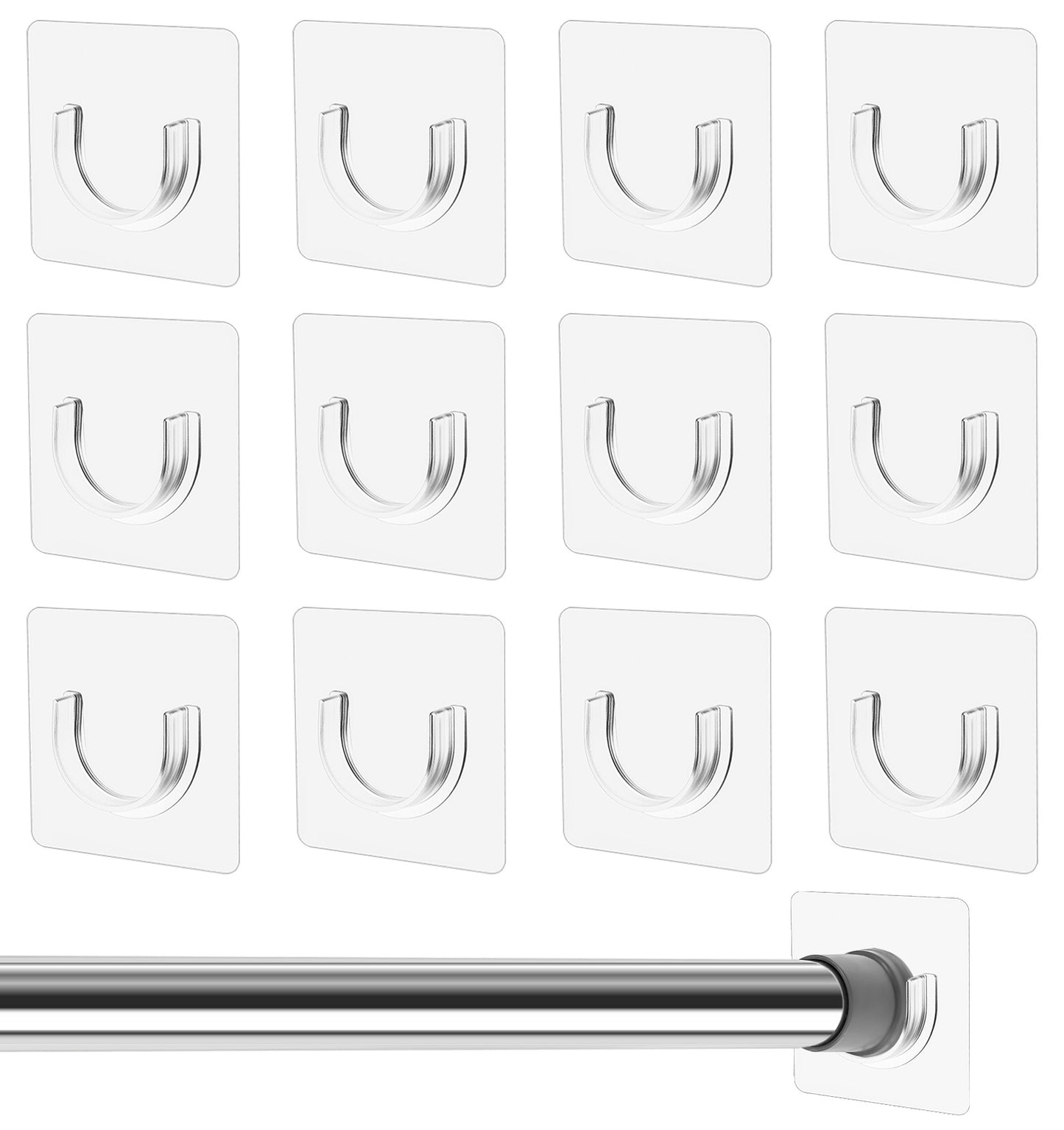 12 PCS Adhesive Curtain Rod Holder, Curtain Rod Holder Tension Curtain Rod Bracket, No Drilling for Kitchen, Bathroom, Window, Bookshelf, Closet