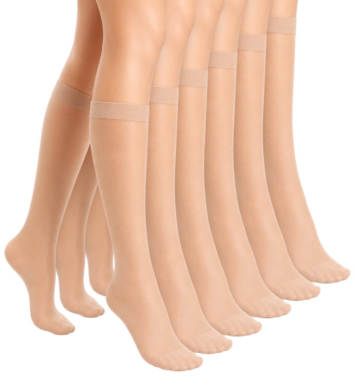 Knee High Socks, 6 Pairs Sheer Nylon Pop Socks Women Knee High for Women