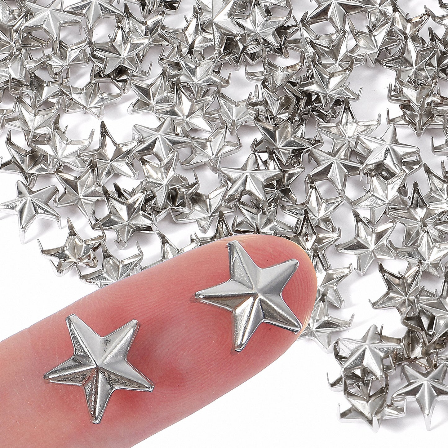 Classicseali 300PCS Metal Studs for Clothing, 10MM Star Rivets for Fabric, Star Buttons for Punk Rock Clothing Belt Bag Shoes Cap Bracelet Pet Collars DIY Leathercraft (Silver)
