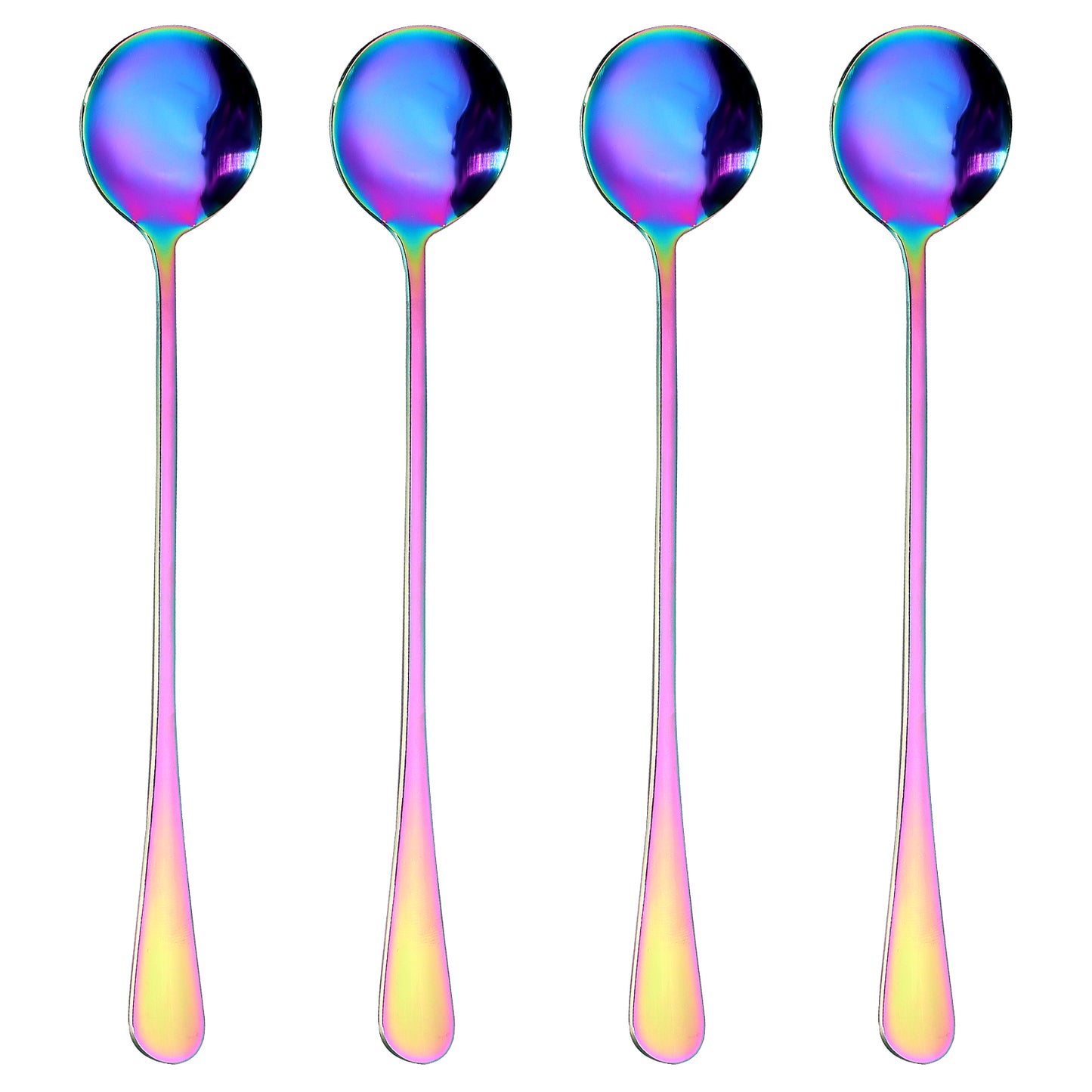 oruola Sundae Spoons, Set of 4 Long Teaspoons, Stainless Steel Latte Spoons, Long Handled Teaspoons for Coffee, Tea, Desserts, Ice Cream, and More - 7.48 Inches (Rainbow Color)