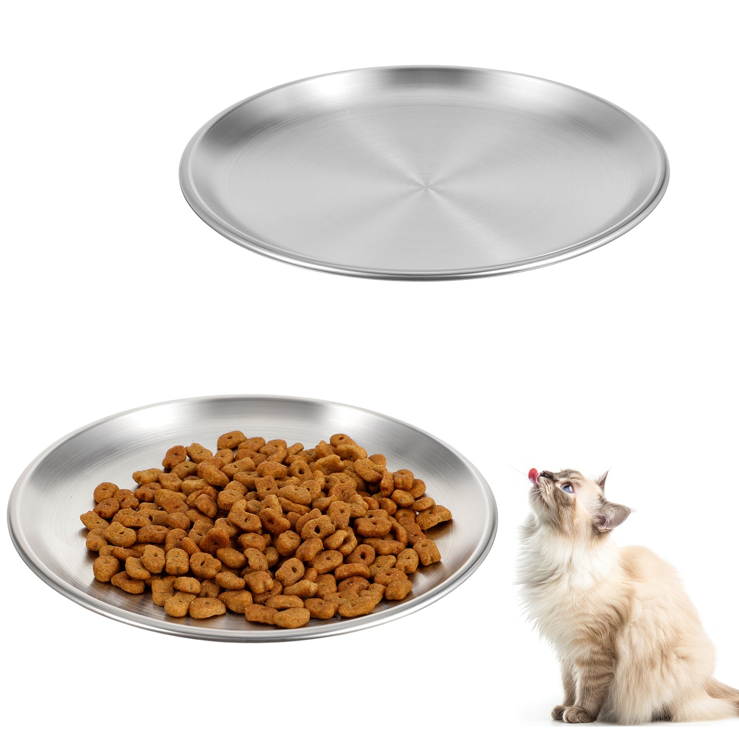 Guduling 2 Pcs Stainless Steel Cat Bowl,Shallow Cat Bowl,Relief Whisker Fatigue Cats Plate,For Dog Cats Outdoor Kitten Feeding Wet & Dry Food