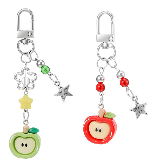 ValueBargain Apple Keychain, 2Pcs Apple Keychain, Includes a Star Pendant with the Words Love You for Keychains, Phone Cases, Earphone Cases, School Bags, Handbags?Red, Green?