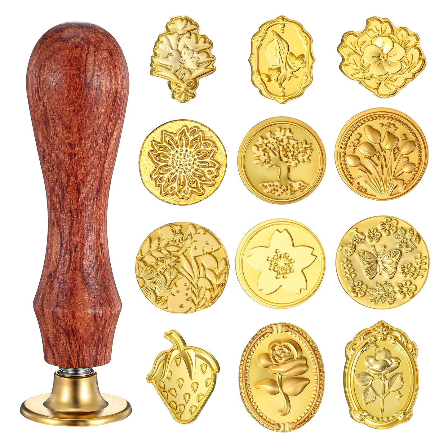 Guduling 12pcs Personalised Wax Seal Stamp with Wooden Handle, Wax Seal Stamp Kit, Wax Stamps for Envelopes, Invitations, Cards, Gift Packing (12 Styles)