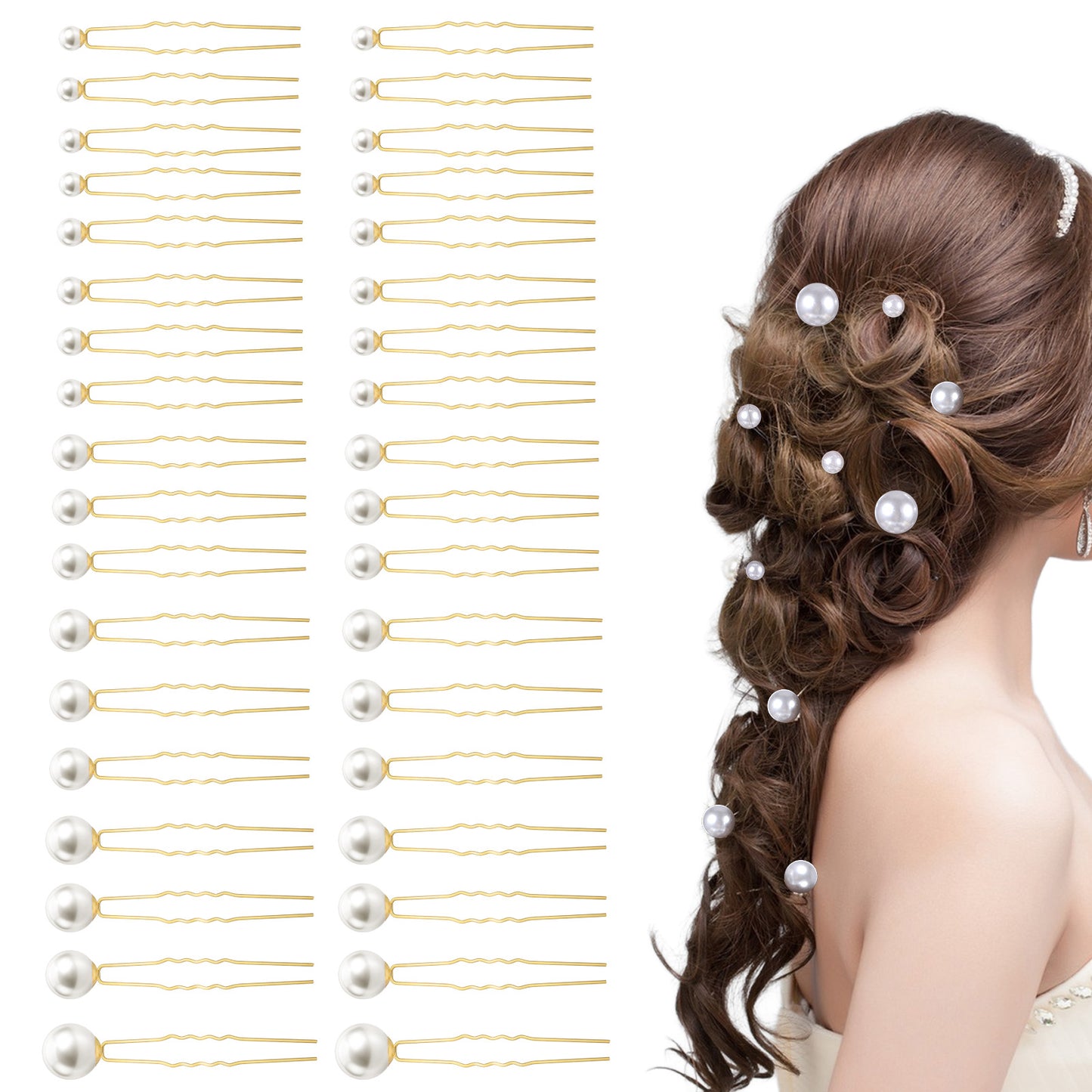 Classicseali 36 Pcs Pearl Bobby Pins, Different Size Single Pearl Hair Pins for Bridal Hair Accessories, U Shaped Wedding Hair Pearls for Brides Bridesmaid Women's Hair Styling