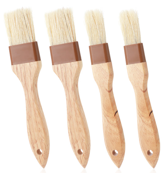 4 Pcs Pastry Brushes for Baking, Natural Bristle Food Basting Brush Set Food Grade Oil Brush for Cooking, Beech Wooden Handle, 1 Inch & 1.5 Inch Perfect for Baking Cooking BBQ