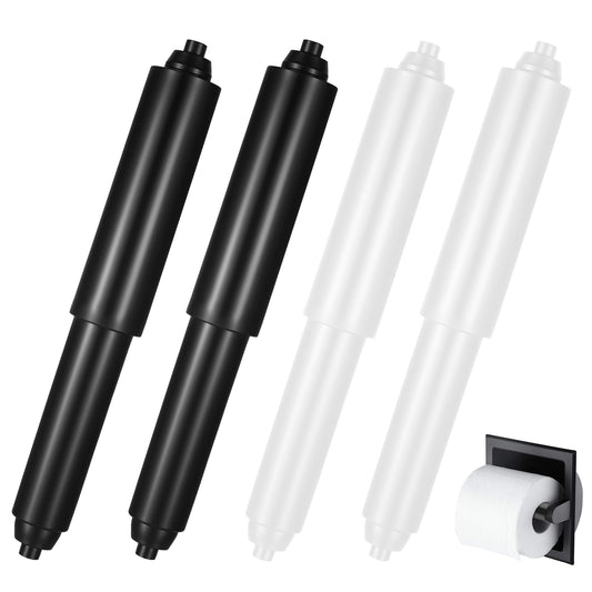 Oruola 4pcs Toilet Roll Holder Insert,Adjustable Toilet Roll Holders,Plastic Toilet Tissue Holder,Spring Loaded Toilet Paper Holders,Toilet Roll Holder Replacement Rods,Easy Installation(White,Black)