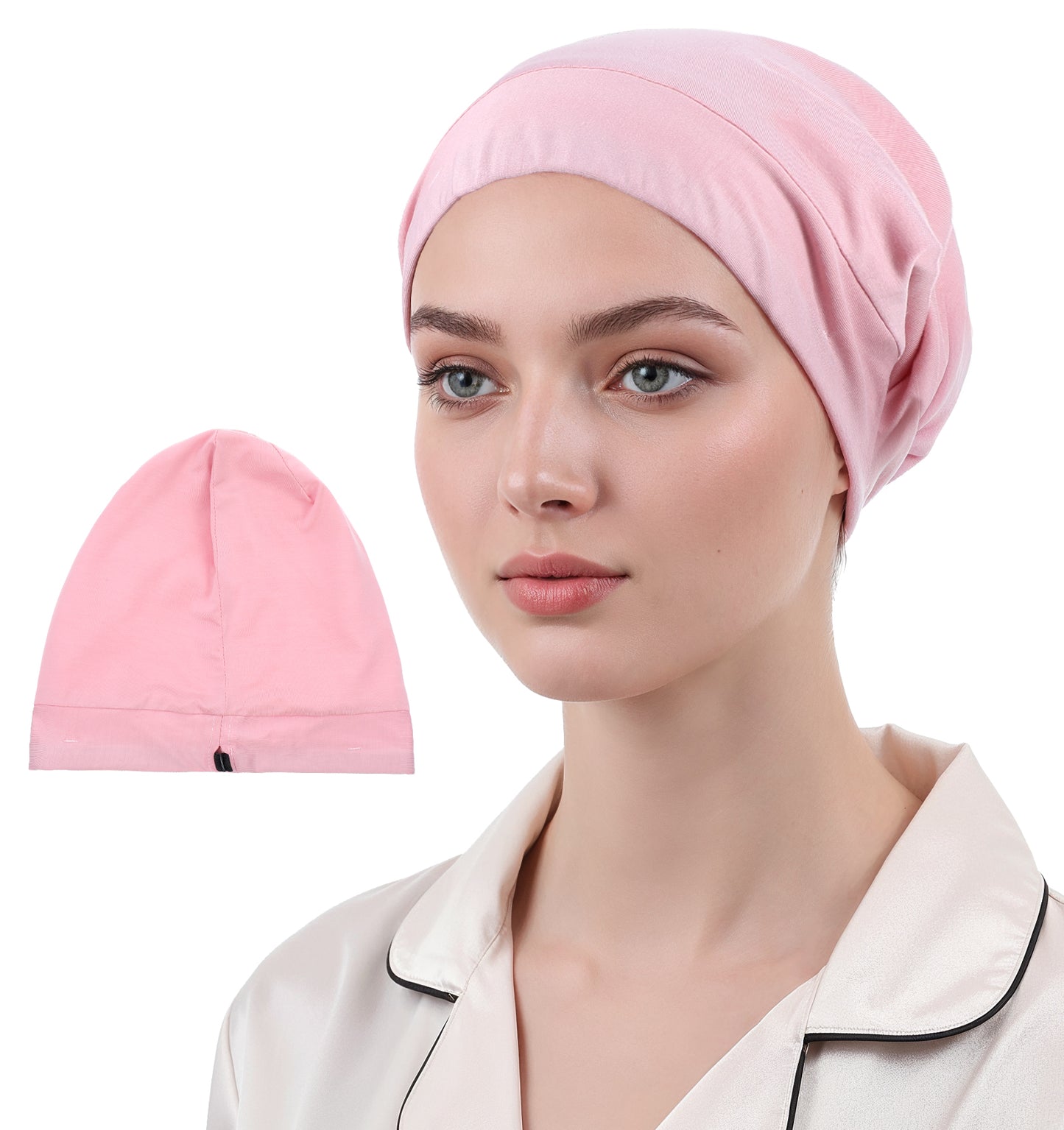 ValueBargain Silk Hair Cover for Sleeping, Adjustable Satin Lined Skull Cap for Women Sleep Bonnet for Women Curly Hair Protection, Comfortable & Breathable, Pink