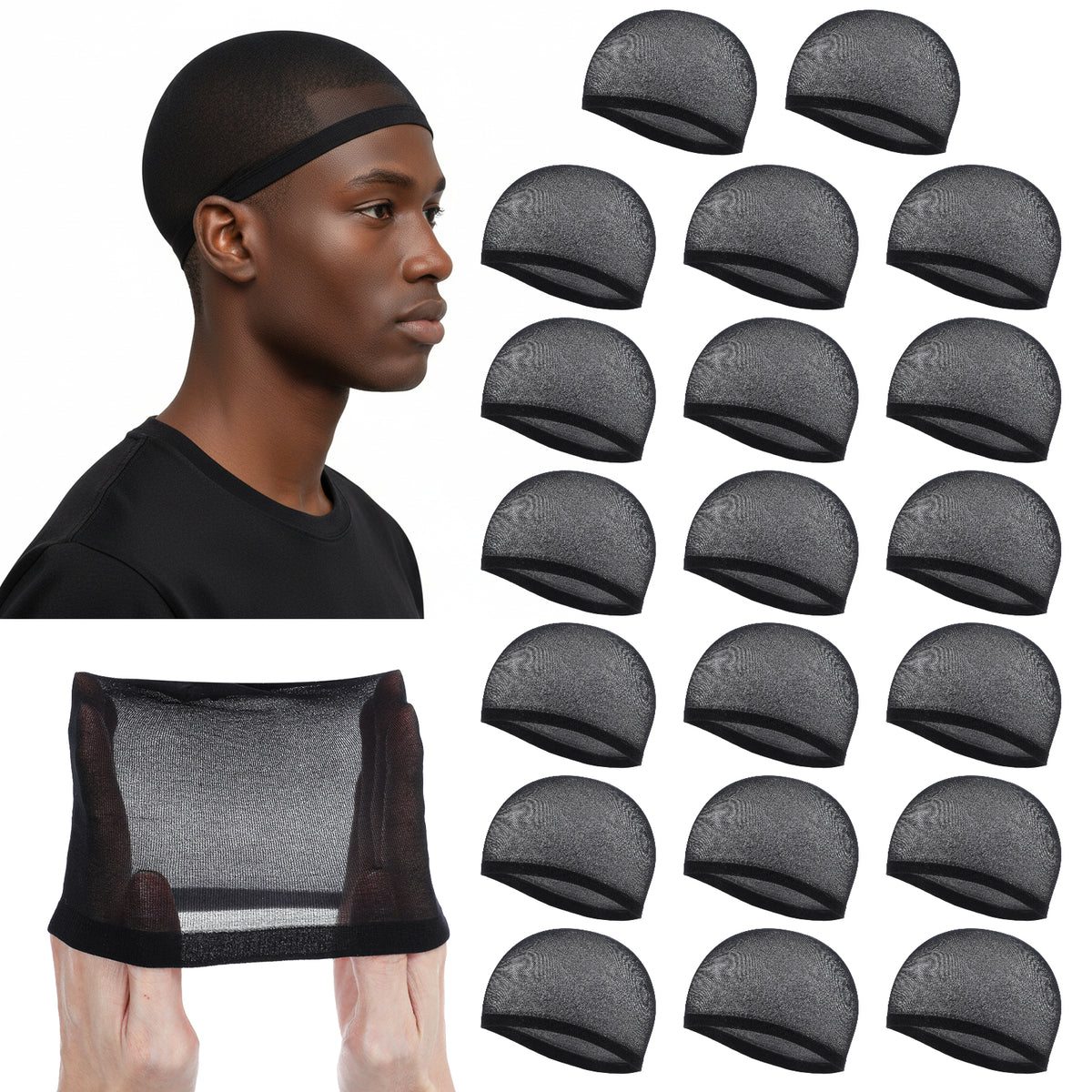 20 Pcs Wave Cap for Men, Black Wig Caps Hair Net for Men Sleeping Washing