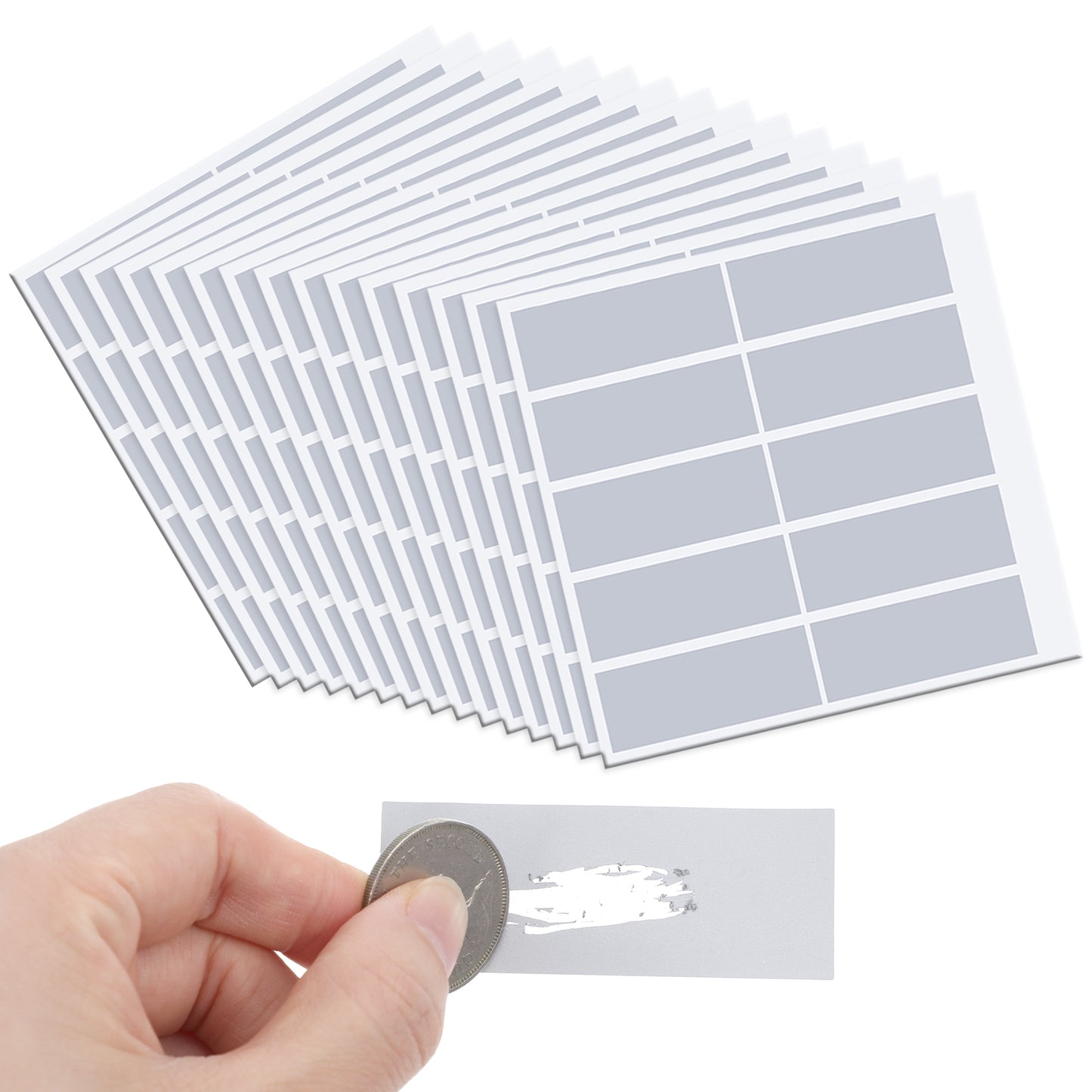 Classicseali 300pcs Scratch Off Stickers Rectangle, 6.5 X 2.5CM/2.56 X 1 in Scratch Stickers, Self Adhesive DIY Rectangle Labels for Gender Reveal Scratch Off, Reward Programs - Silver