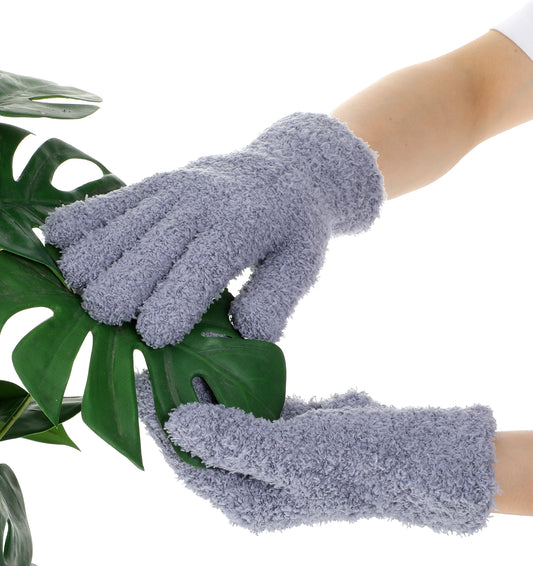 ValueBargain Microfibre Dusting Gloves, 2 Pairs Dusting Gloves Washable & Reusable Cleaning Mitts for Plants Kitchen House Cars Mirrors, Furniture Cleaning Easy to Use White & Grey