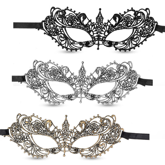 Classicseali 3pcs Masquerade Ball Masks, Black Masquerade Mask with Gilded Lace, Party Half Face Masquerades Masks, for Costume Party, Role Play, Girls, Ladies, Couples, Halloween Carnival, 3 Colors