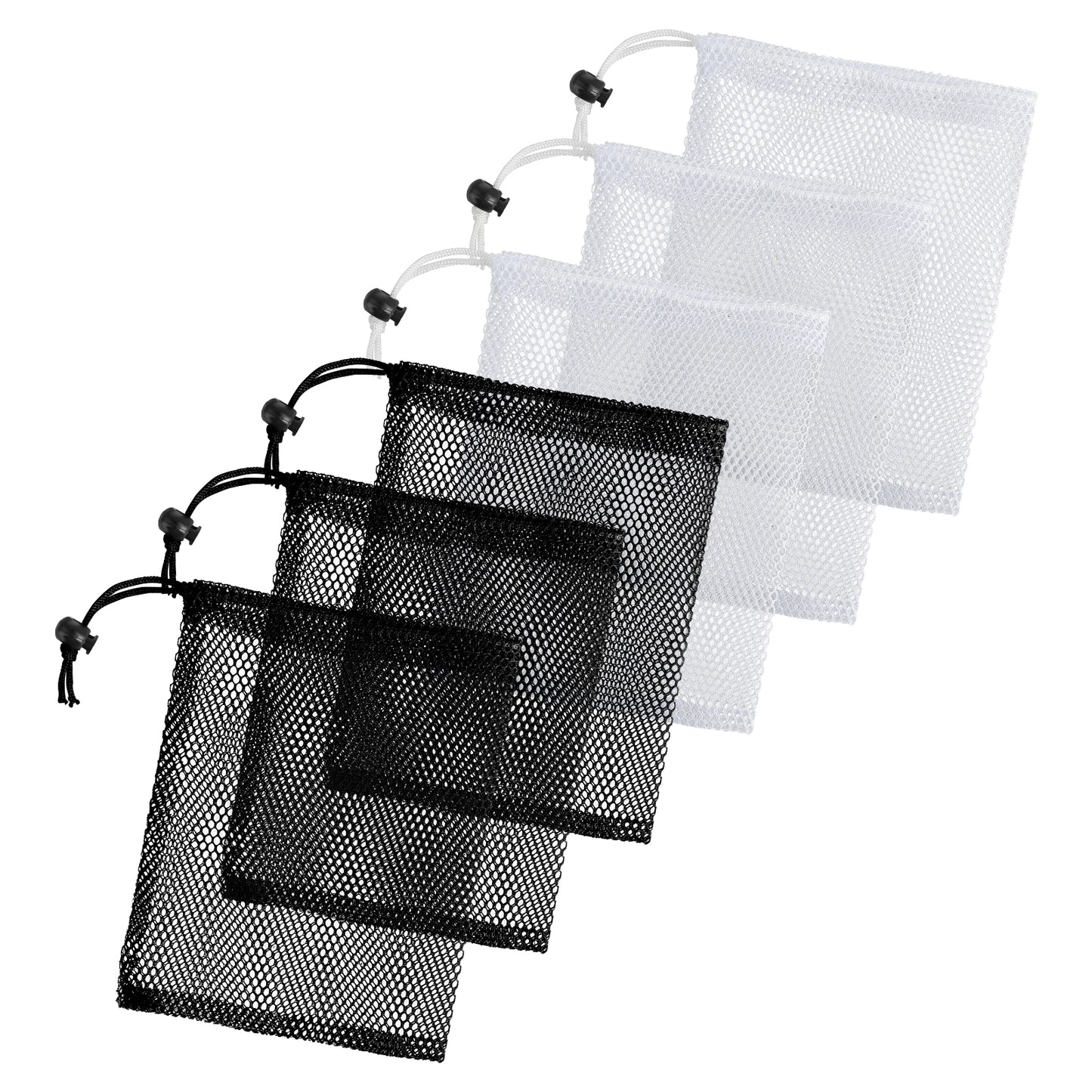 Classicseali 6PCS Small Mesh Laundry Bags, Small Net Bags Drawstring Closure, Polyester 20 x 15 cm Mesh Bag Drawstring, for Travel, Volleyball, Golf, Beach Toy Storage, Black & White