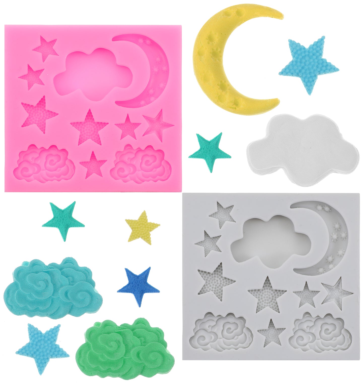 Moon Silicone Mold, 2Pcs Cloud Silicone Mold Star Moon Clouds Shaped Fondant Molds for DIY Cake Cookie Candy Baking Sugar Cakes Decorating Candy Making Supplies