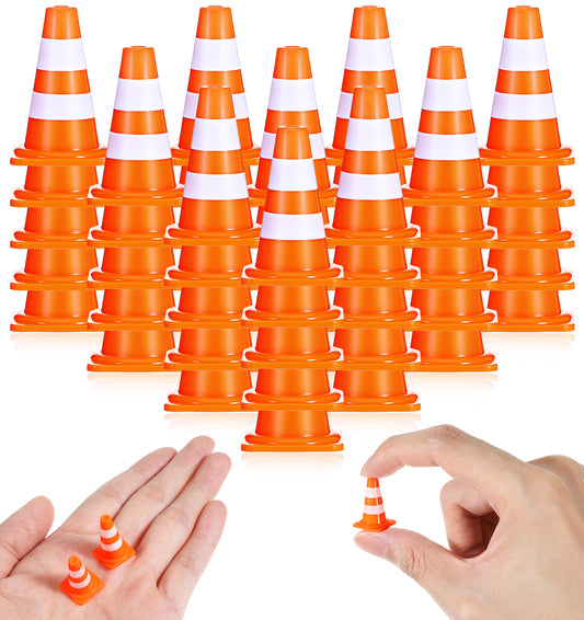50PCS Mini Traffic Cones, ABS Plastic Orange Small Cones for Sand Table Engineering Training Party Barrier Warning