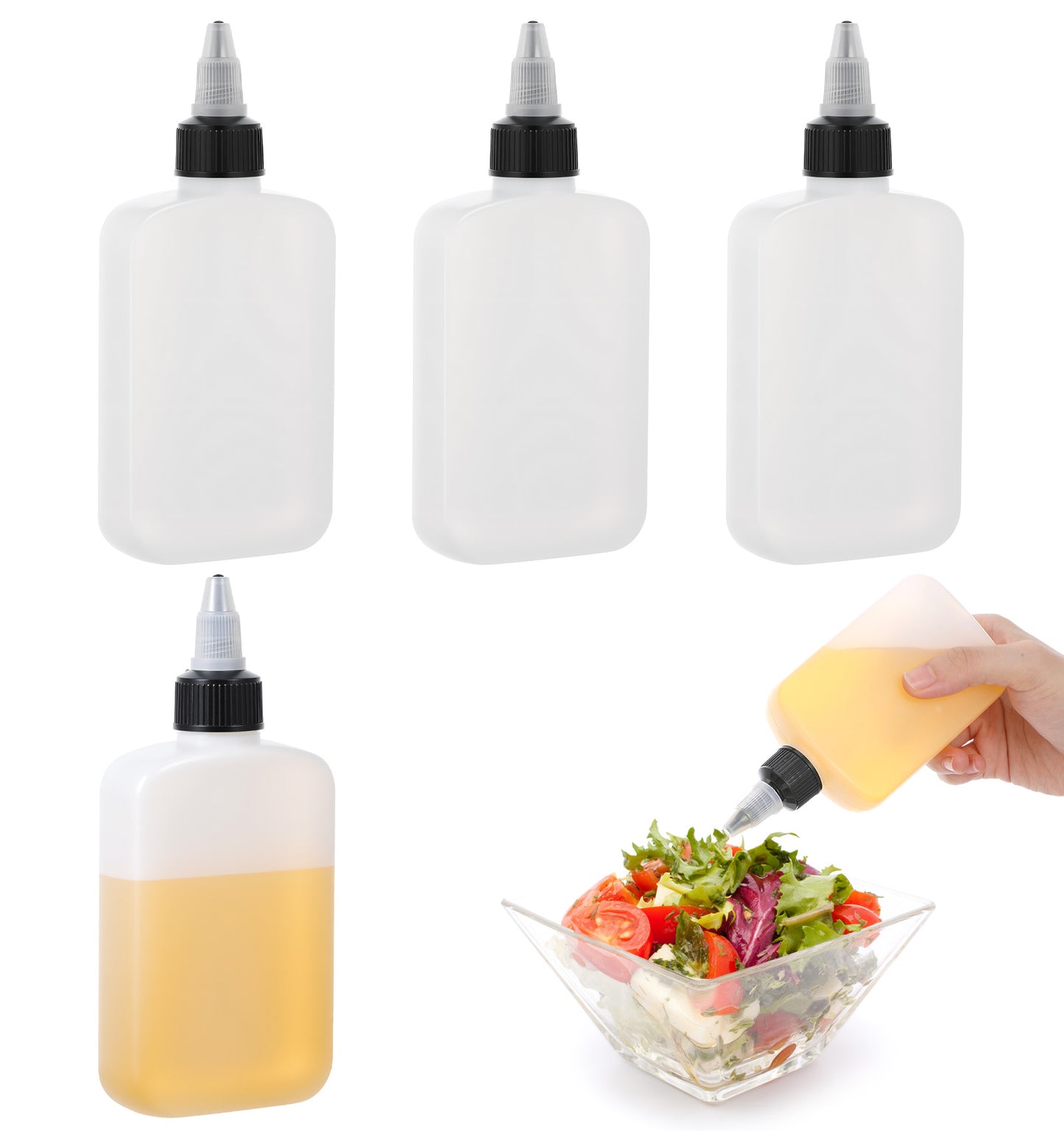 ValueBargain Plastic Oil Dispenser, 4Pcs 4.5 Oz Squeeze Bottles for Oil Soy Sauce Ketchup and Condiment, Suitable for Cooking Camping Kitchen Essentials, Twist Top Cap