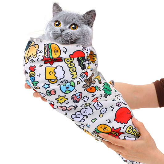 oruola Cat Wrap Cat, 21.3 In Graffiti Color Grooming Wrap, Cat Wrap for Cutting Nails Pet Tools, Cat Swaddle Wrap for Trimming Nails, Brushing Teeth, Feeding, Cleaning Ears, Injections