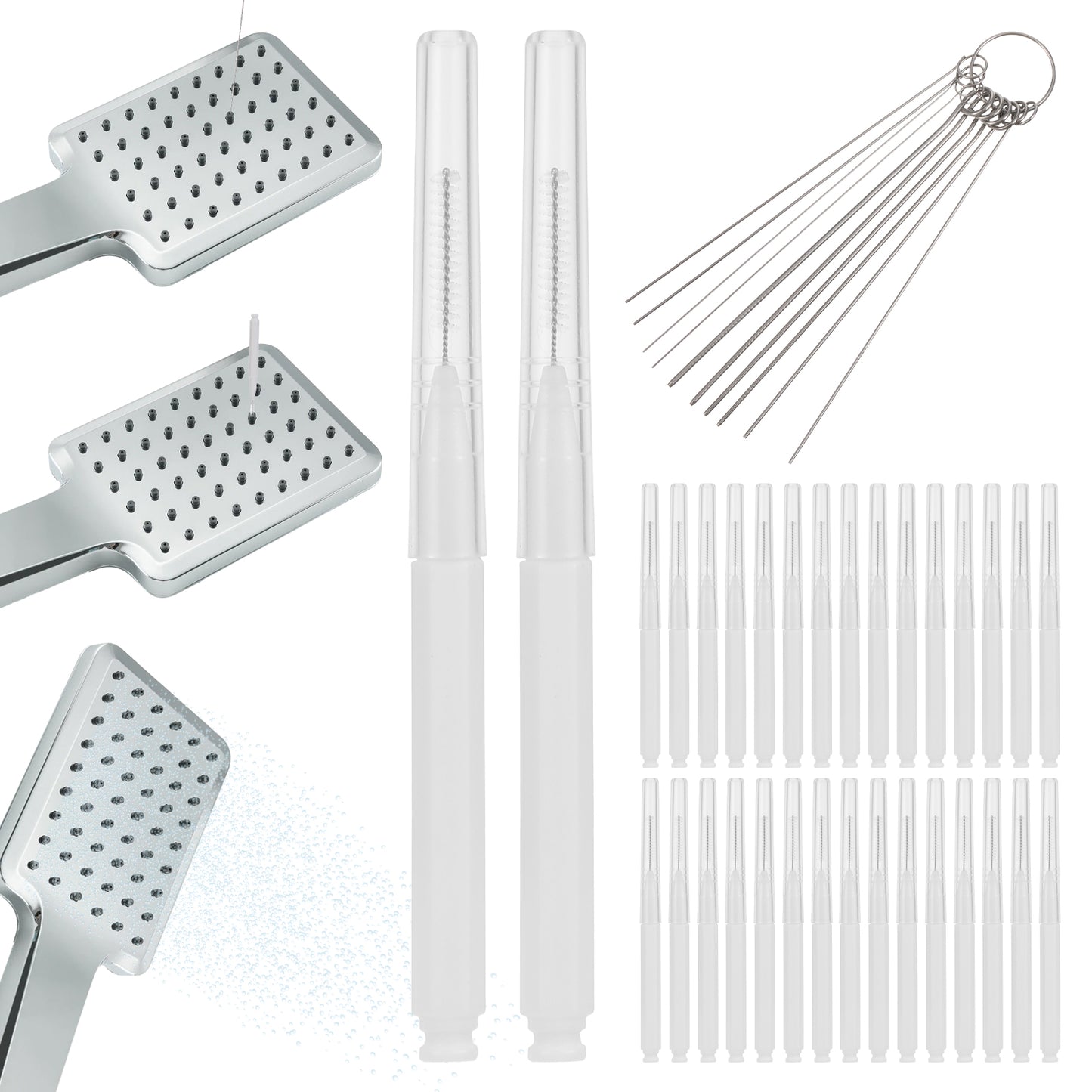 Oruola 50pcs Shower Head Cleaning Brush, 2 Designs Showerhead Cleaning Brushes,Multifunctional Crevice Cleaning Brush for Bathroom Small Hole Gap Nozzle Window Slot, Anti-Clogging
