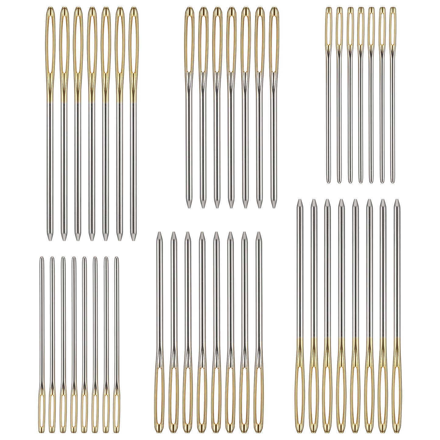 Elegaperma 45pcs Sewing Needles Large Eye, Large Sewing Blunt Needles, Gold Iron Yarn Needle for Crochet Knitting, Crafting & Embroidery (7cm, 6cm & 5.2cm Sizes)