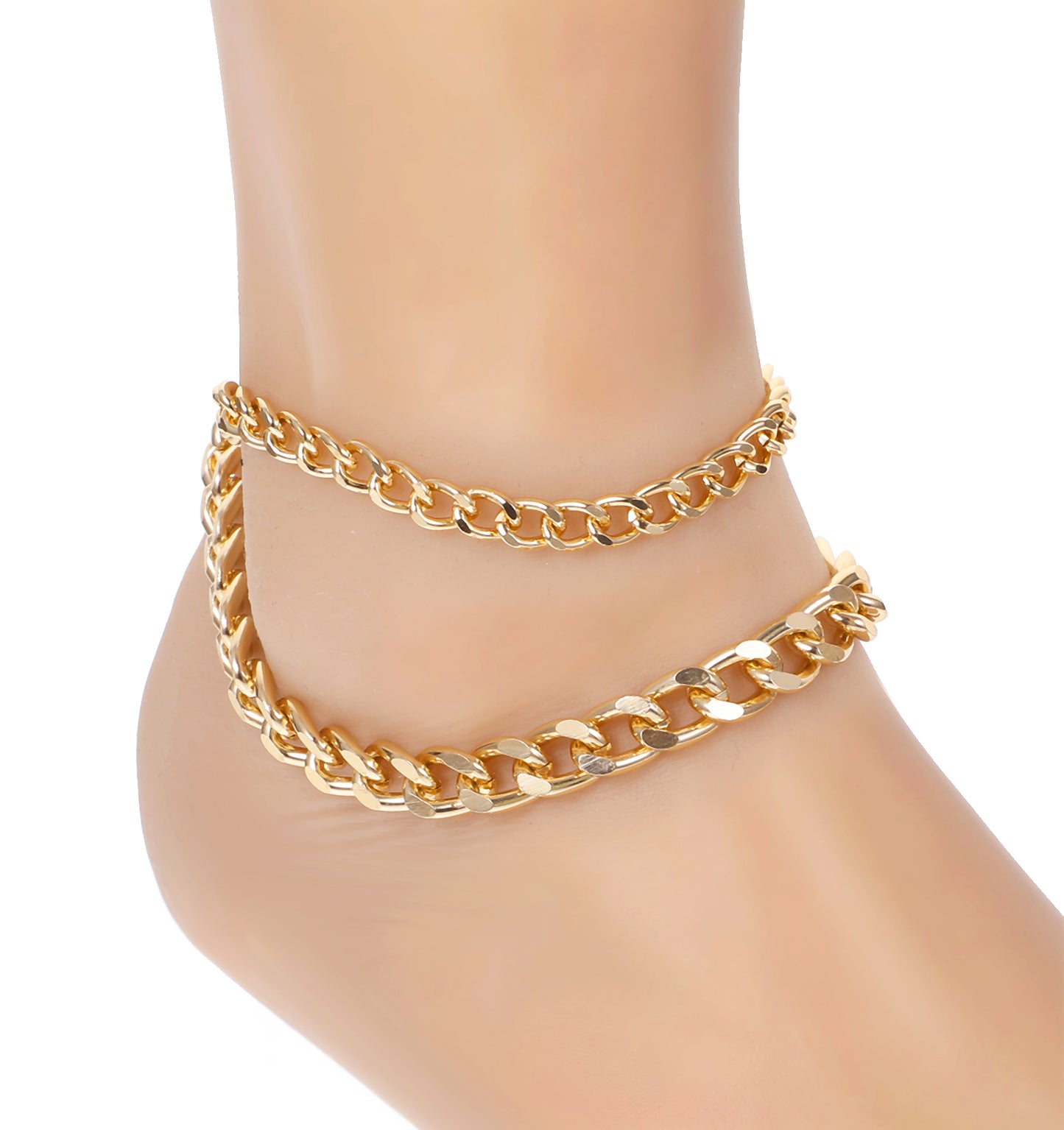 ValueBargain Anklets for Women Gold, 2-Pack Gold Cuban Link Anklets for Women, Waterproof, Minimalist & Adjustable, Dainty Layered Ankle Bracelets for Stylish Jewelry