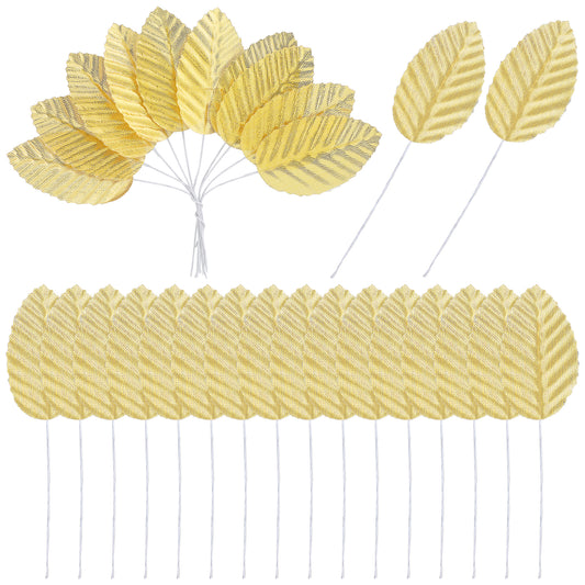 oruola 200pcs Gold Leaves, Artificial Silk Leaves, Artificial Fake Leaves with Stems Crafts Fake Faux Wired Single Leaf for DIY Crafts Floral Arrangements Home Kitchen Wedding Party Decorations