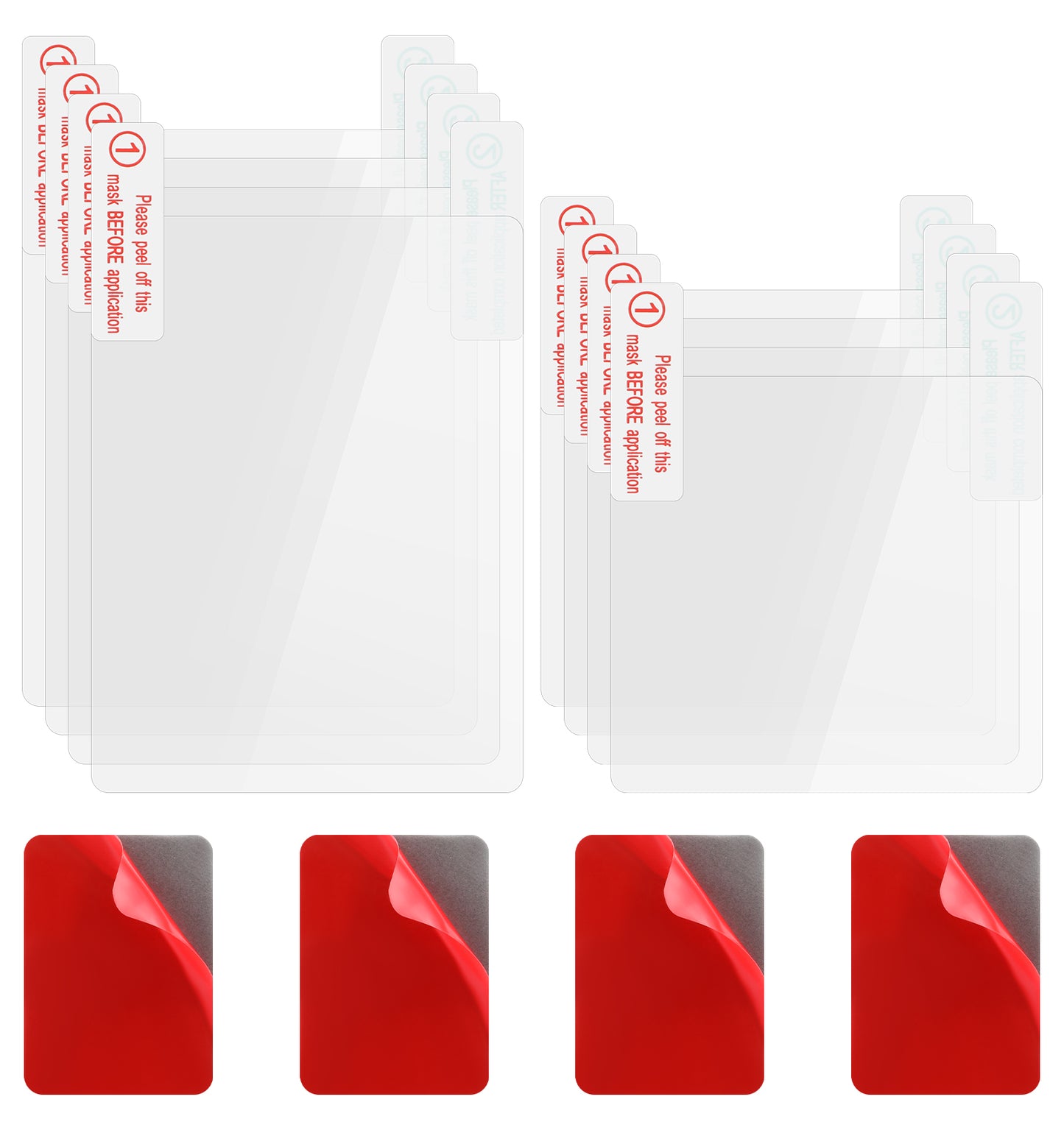 Electrostatic Film for Dash Cam, 12 Pack Dash Cam Sticker Set with 8 Clear Static Cling Films & 4 Red Double-Sided Adhesive Sticker Shield – Secure Suction Cup Mounting for Windshield, Dashboard