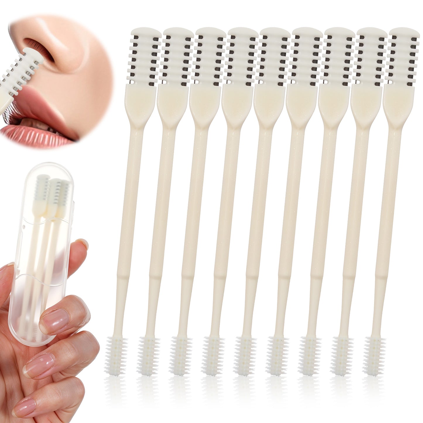 Classicseali 9PCS Double Sided Nose Hair Knife, 2-in-1 Upgraded Version Manual Nose Hair Trimmer, Portable 360-Degree Rotating Noses Hairs Cutter, with Soft Cleaning Brush, Unisex