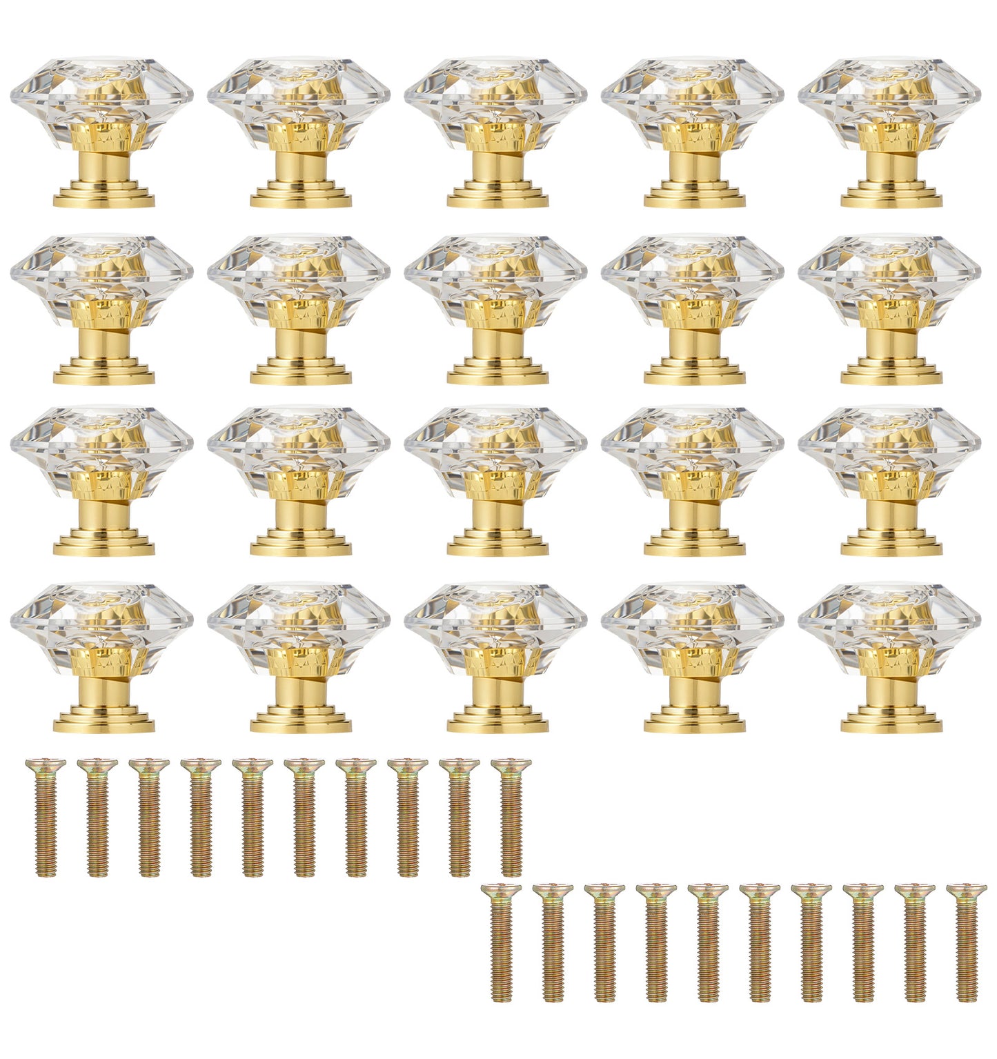 ValueBargain 20 PCS Crystal Drawer Knobs, 1 X 0.95 Inch Elegant Diamond Shaped Acrylic Crystal Knobs with 20 Screws, Suitable for Dressers, Modern & Easy to Install