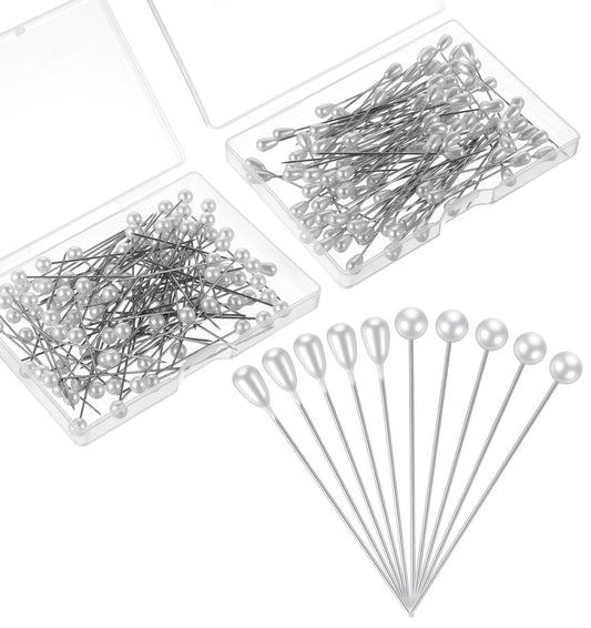 200Pcs Floral Pins for Bouquet, Pearl Pins for Bouquets & Bouquet Pin, White Pearl Corsage Pin for Wedding, Jewelry & DIY Flower Arrangement (Teardrop and Round Needles)