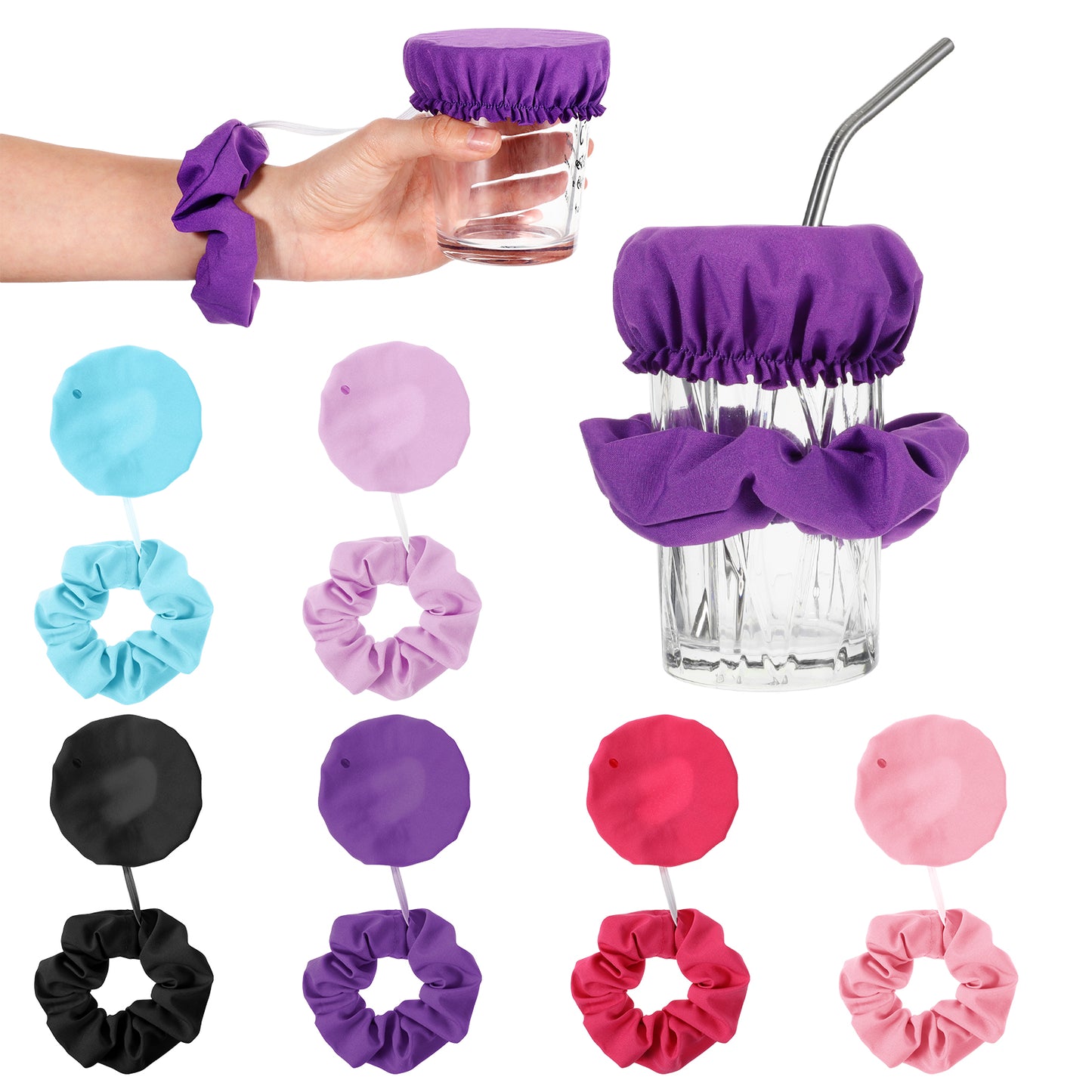 oruola 6 Pack Drink Covers Anti Spike,Stash Scrunchie Drink Cover,Reusable and Washable Nightcap Drink Cover,Drink Covers Anti Spike Scrunchie with Straw Hole for Most Cups,6 Colors