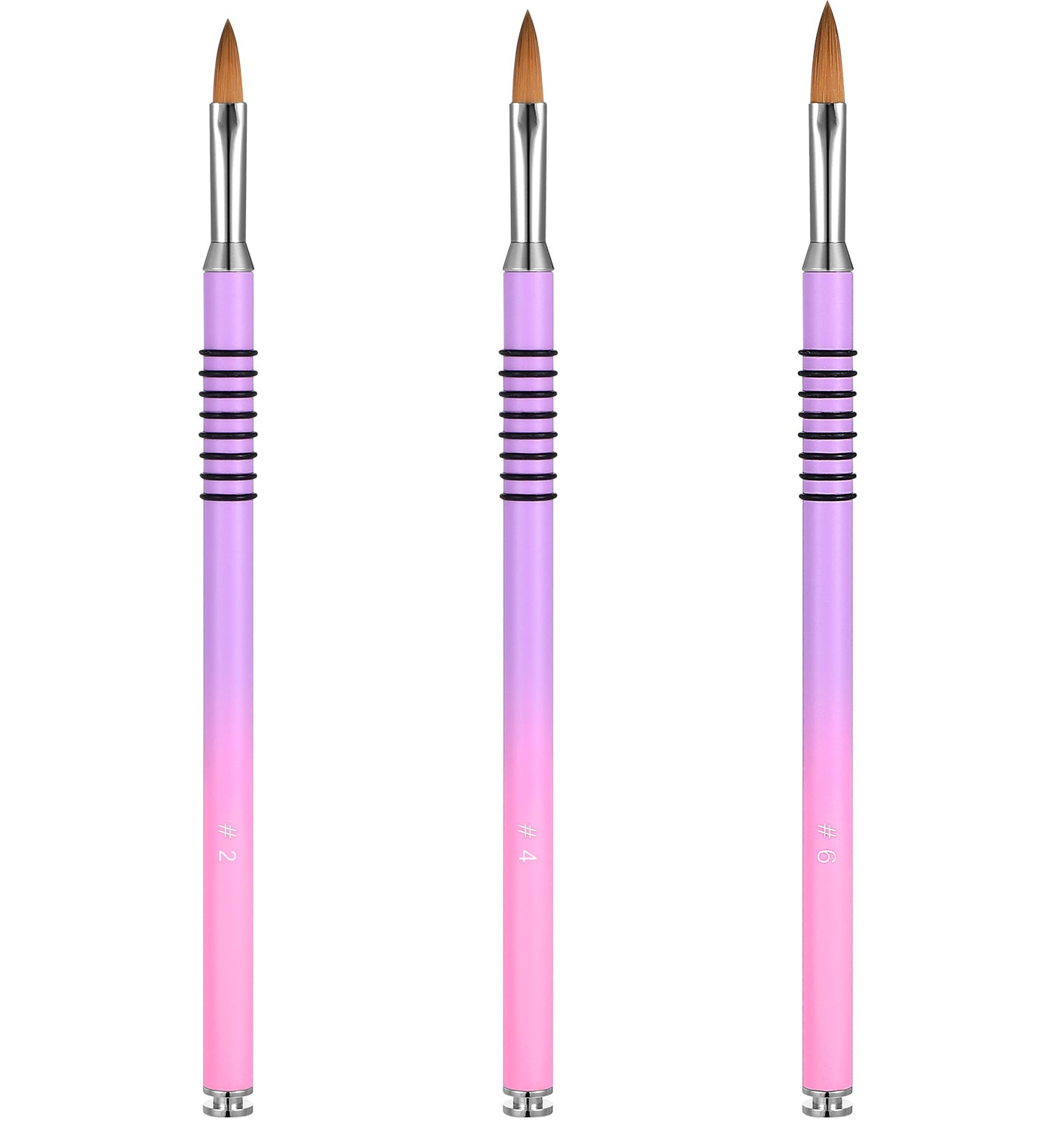 3D Flower Brush for Acrylic Nails, Professional Kolinsky Brush Set 3Pcs, Sizes 2/4/5 with Non-Slip Gradient Handle, Nail Art Tool for 3D Designs (Purple-Pink)